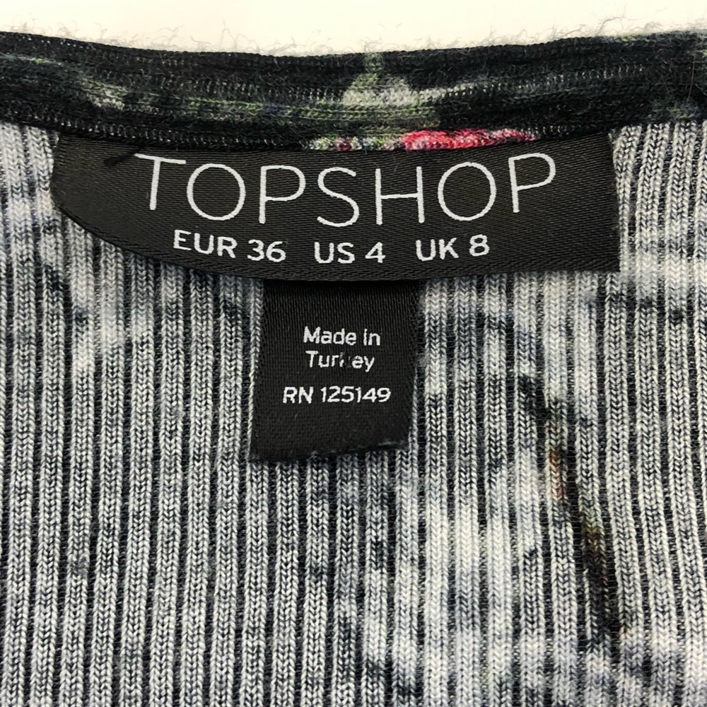 Topshop Black Floral Lace Up Fitted Mini Dress Ribbed Size 4 - Picture 7 of 10